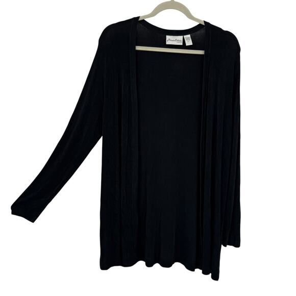 Chicos 1 Slinky Knit Open Long Cardigan size Medium Black Long Sleeves Shrug - Picture 1 of 7